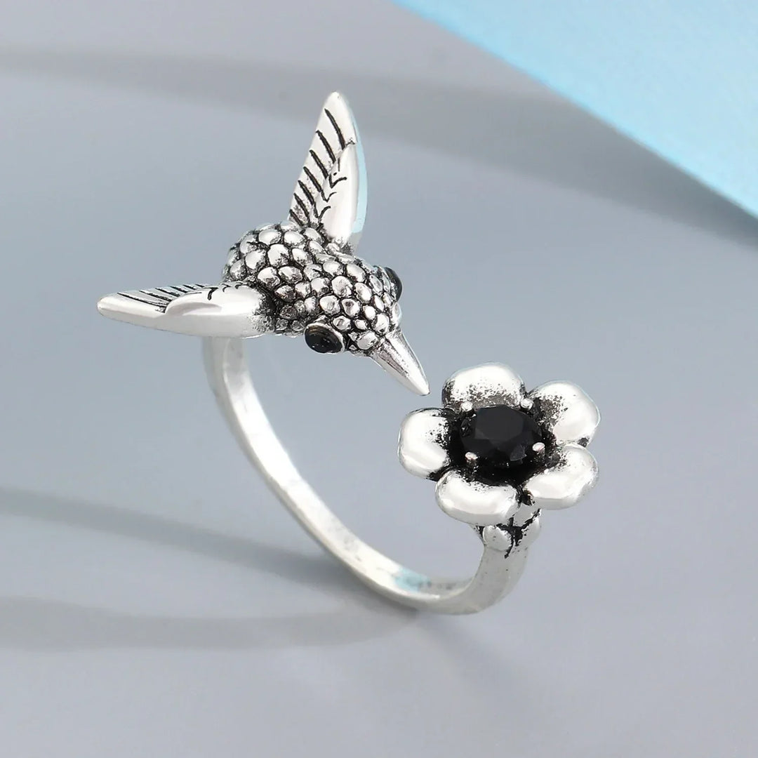 Anillo Colibrí y Flor (Ajustable)
