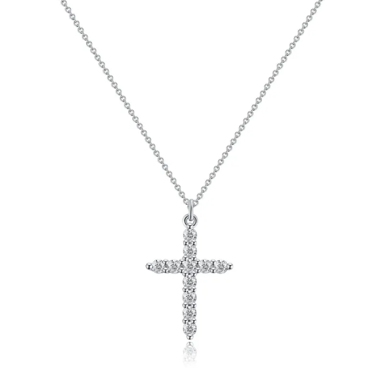 Collar con cruz y corona de diamantes