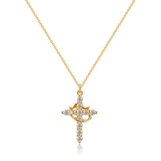 Collar con cruz y corona de diamantes