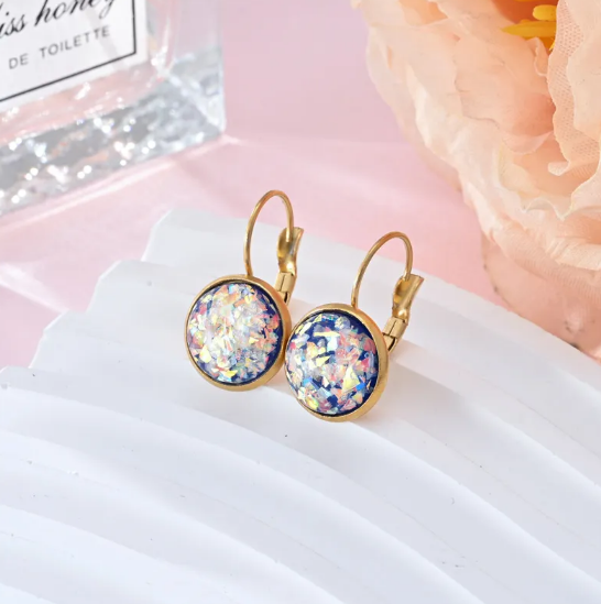 Pendientes de acero inoxidable con lentejuelas y pedrería