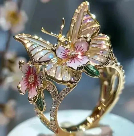 Anillo Mariposa Brillante De La Naturaleza Con Circonita