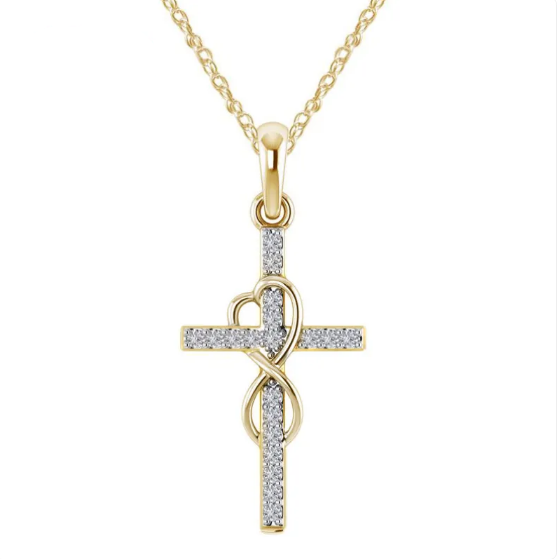 Collar con colgante en forma de cruz en aleación de diamantes