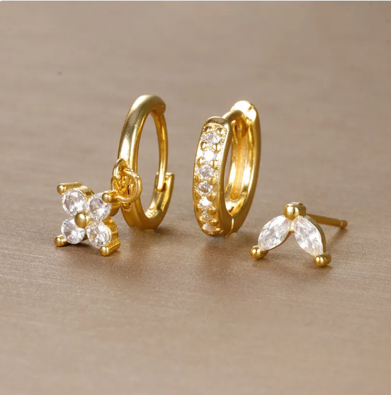 Conjunto de pendientes Flor con diamantes