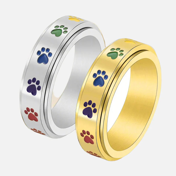 Anillo Giratorio Antiestrés Con Huellas Arcoíris En Acero Inoxidable