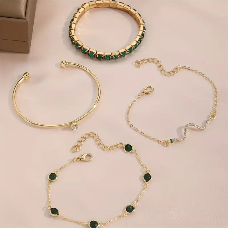 Conjunto de Pulseras Esmeralda Pura | Oro