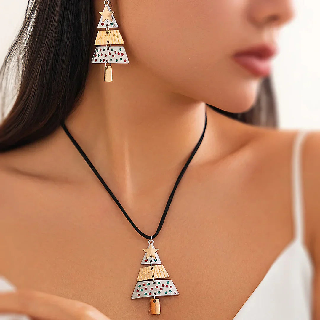 Pendientes colgantes con forma de árbol de Navidad en metal mixto