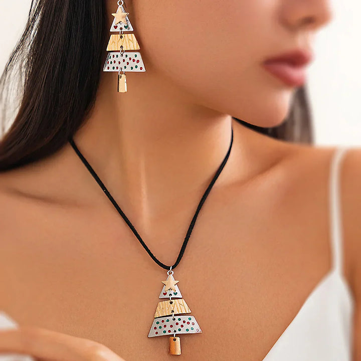 Pendientes colgantes con forma de árbol de Navidad en metal mixto