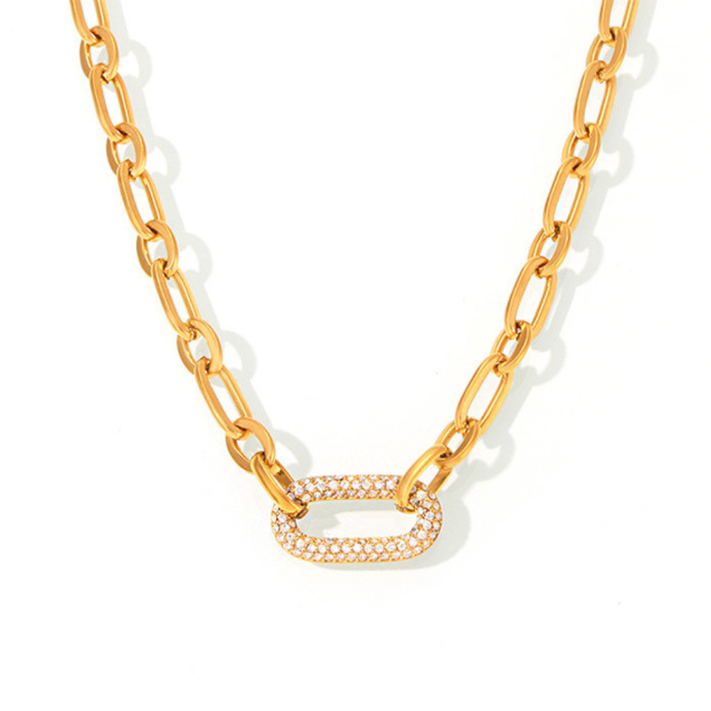 Conjunto de Joyas Cadena Eslabón Pavé | Oro