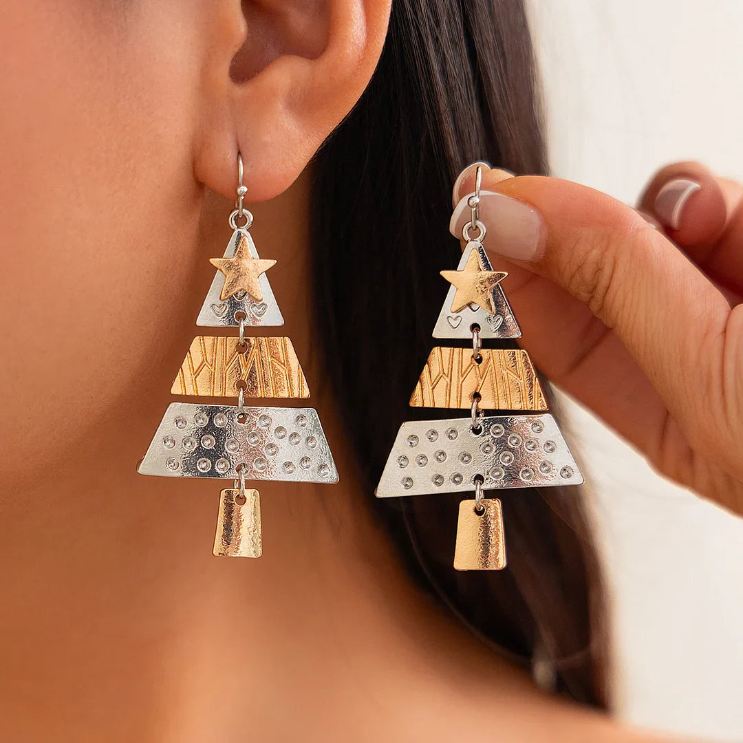 Pendientes colgantes con forma de árbol de Navidad en metal mixto