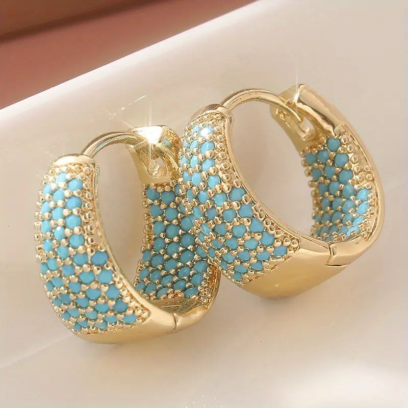 Pendientes Argolla Dorada Turquesa | Oro