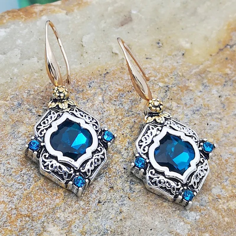 Pendientes Retro Cristal Azul