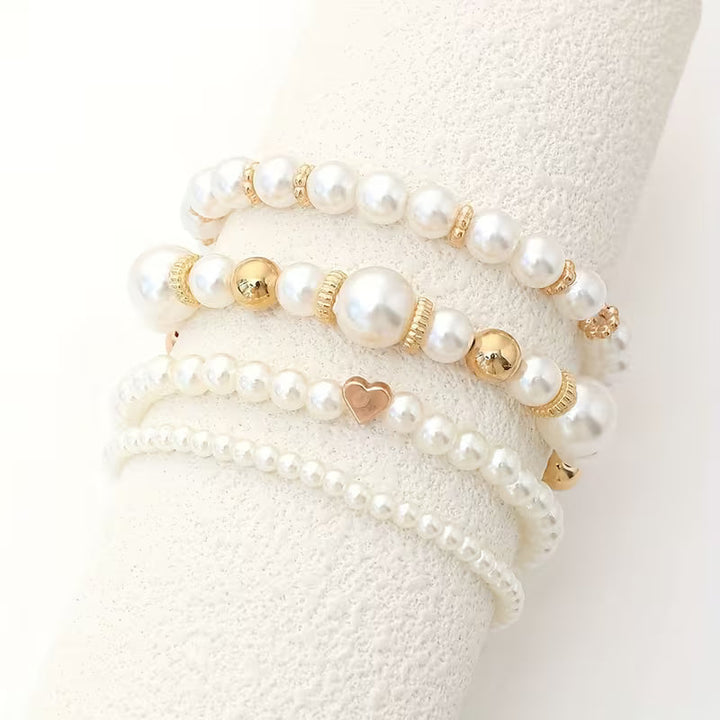Conjunto de pulseras de perlas blancas