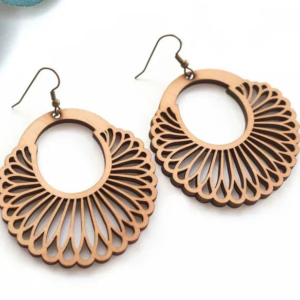 Pendientes artesanales Mandala en madera