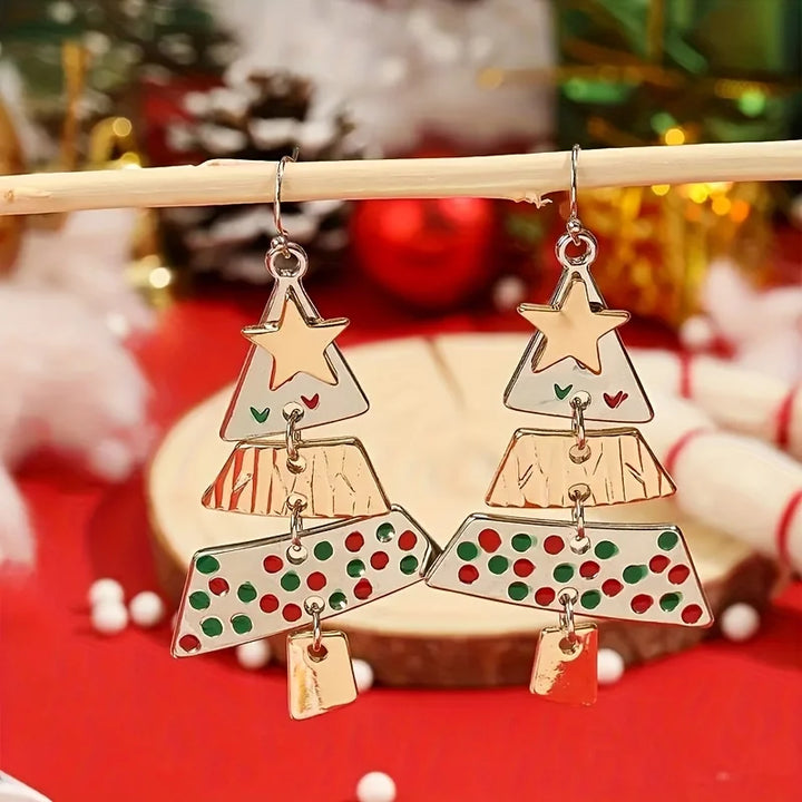 Pendientes colgantes con forma de árbol de Navidad en metal mixto