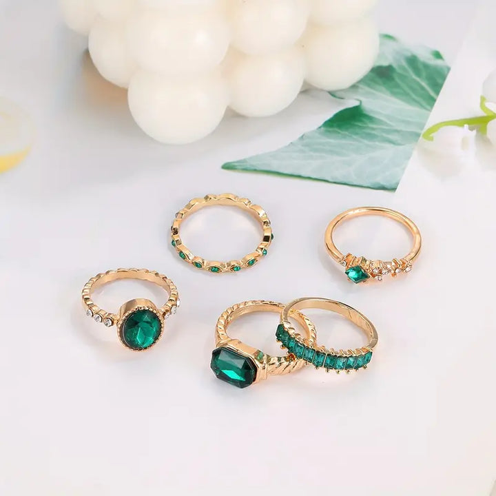 Conjunto de Anillos de Oro Zarina Esmeralda