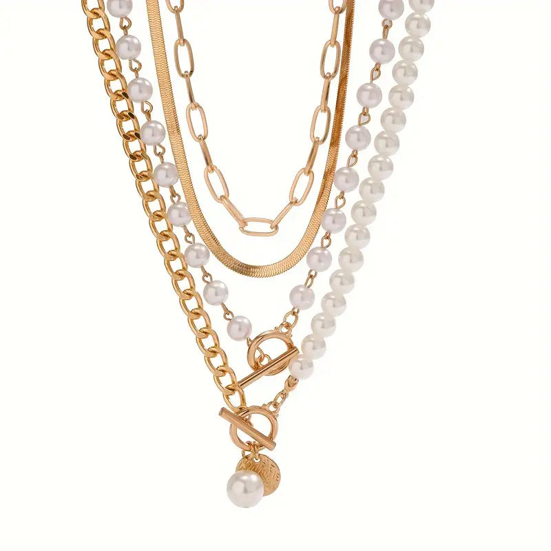 Conjunto Collar Perla & Cadena Serpiente Vintage | Oro