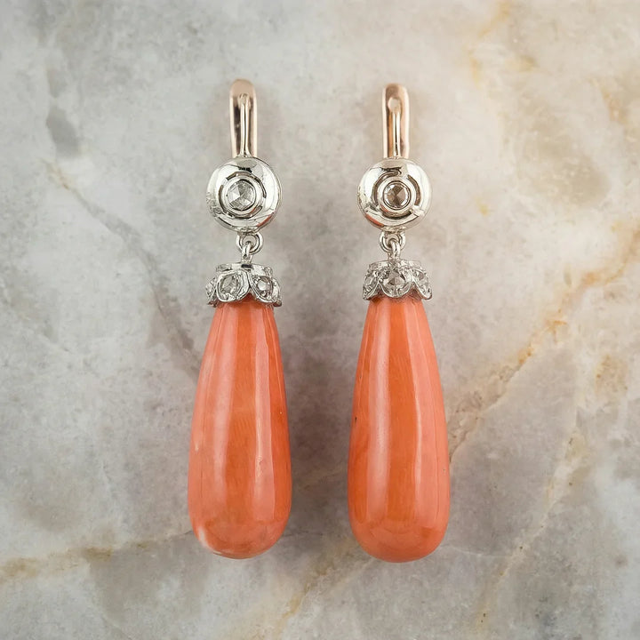 Pendientes colgantes de coral antiguos bohemios