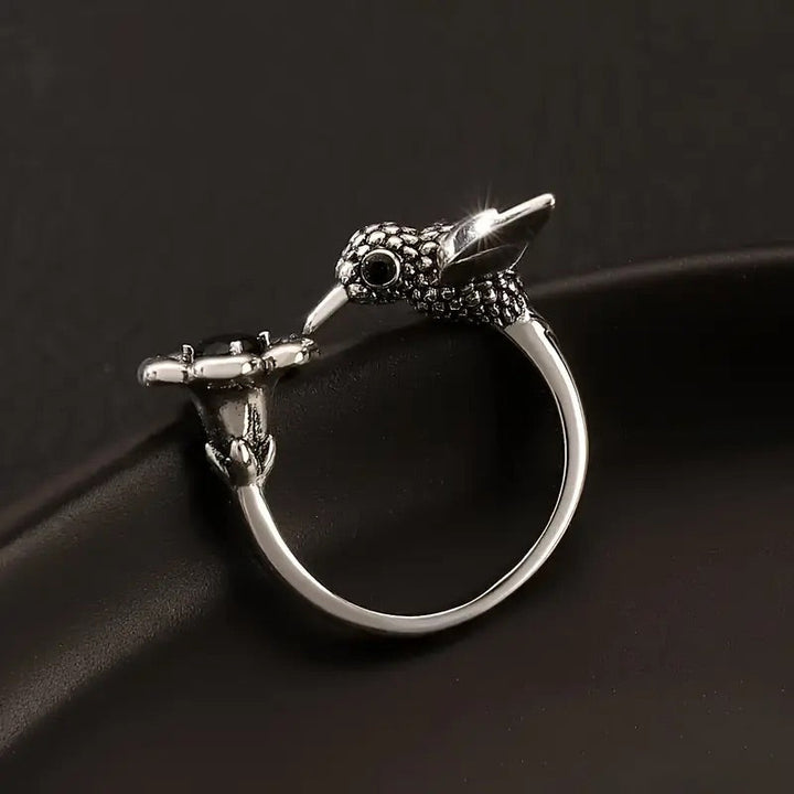Anillo Colibrí y Flor (Ajustable)