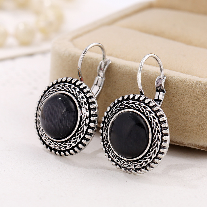 Pendientes Boho en Plata con Piedras Redondas