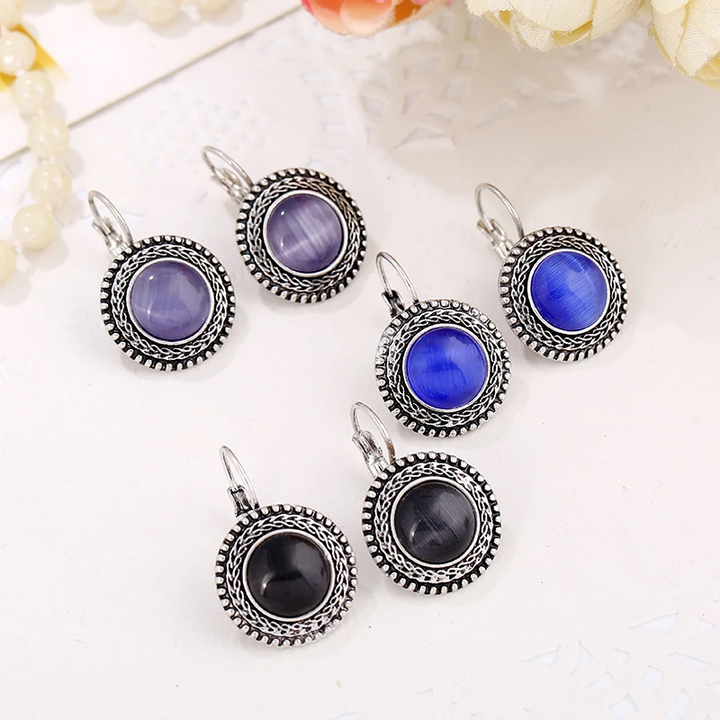Pendientes Boho en Plata con Piedras Redondas