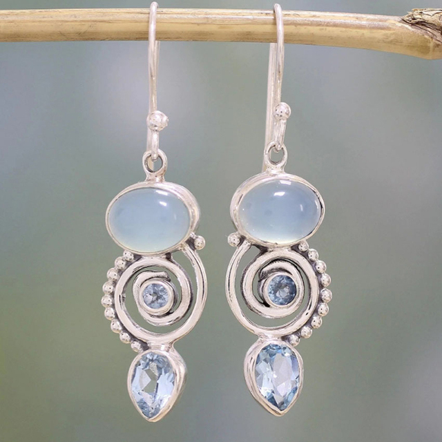 Pendientes Vintage Spiral Moonstone en plata