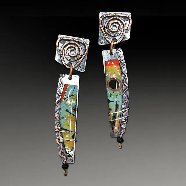Pendientes étnicos de plata con esmalte multicolor