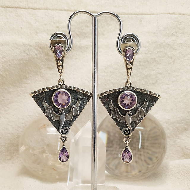 Pendientes Vintage en Plata con Circonita Malva