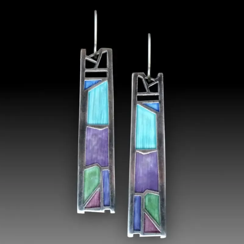 Pendientes rectangulares vintage con esmalte azul