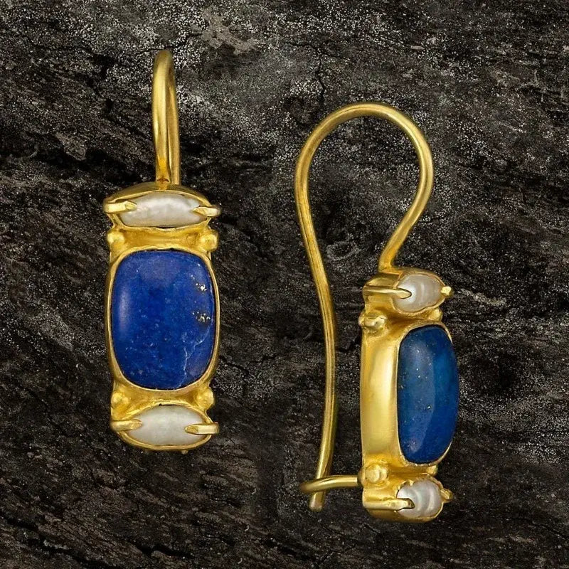 Pendientes vintage en azul y dorado