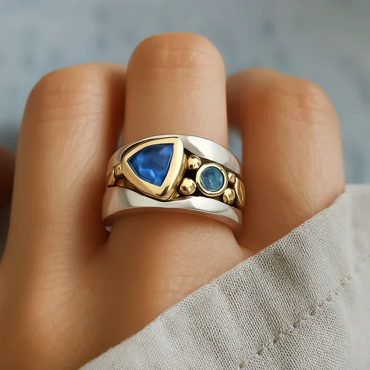 Anillo de Cristal Azul Vintage