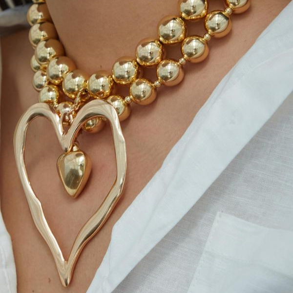 Conjunto de 2 Collares con Cuentas en Forma de Corazón