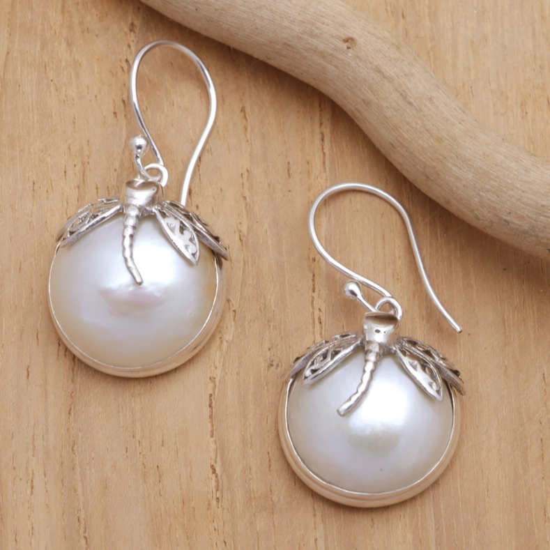 Pendientes vintage con perlas y libélulas