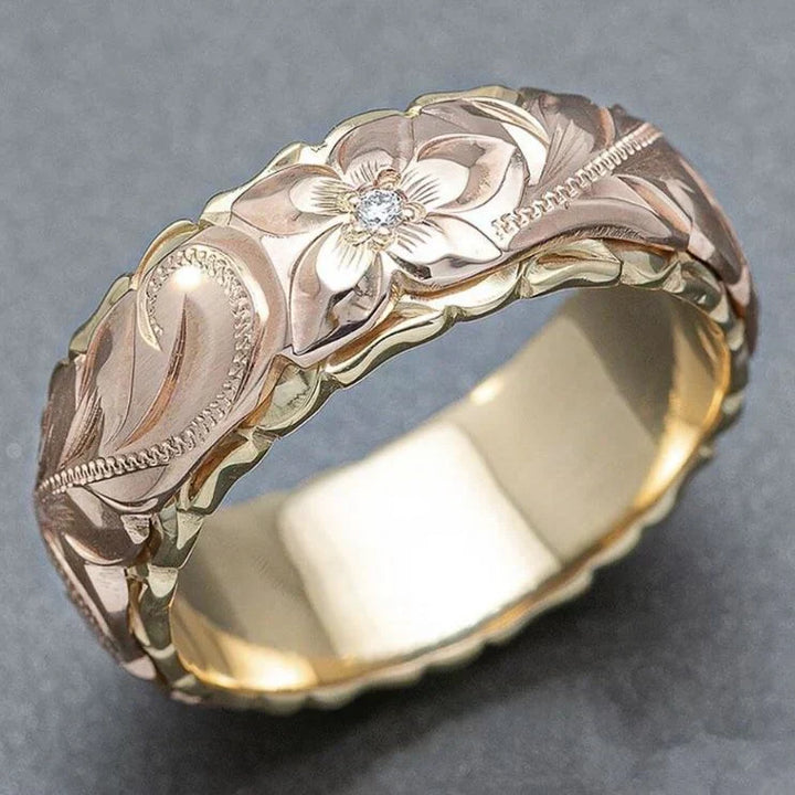 Anillo vintage con flor rosa dorada