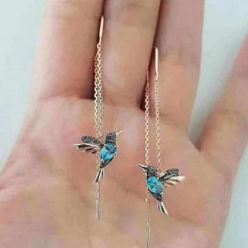 Pendientes con colibrí en esmalte y circonitas