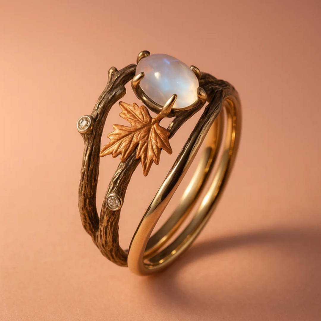 Anillo con piedra lunar natural
