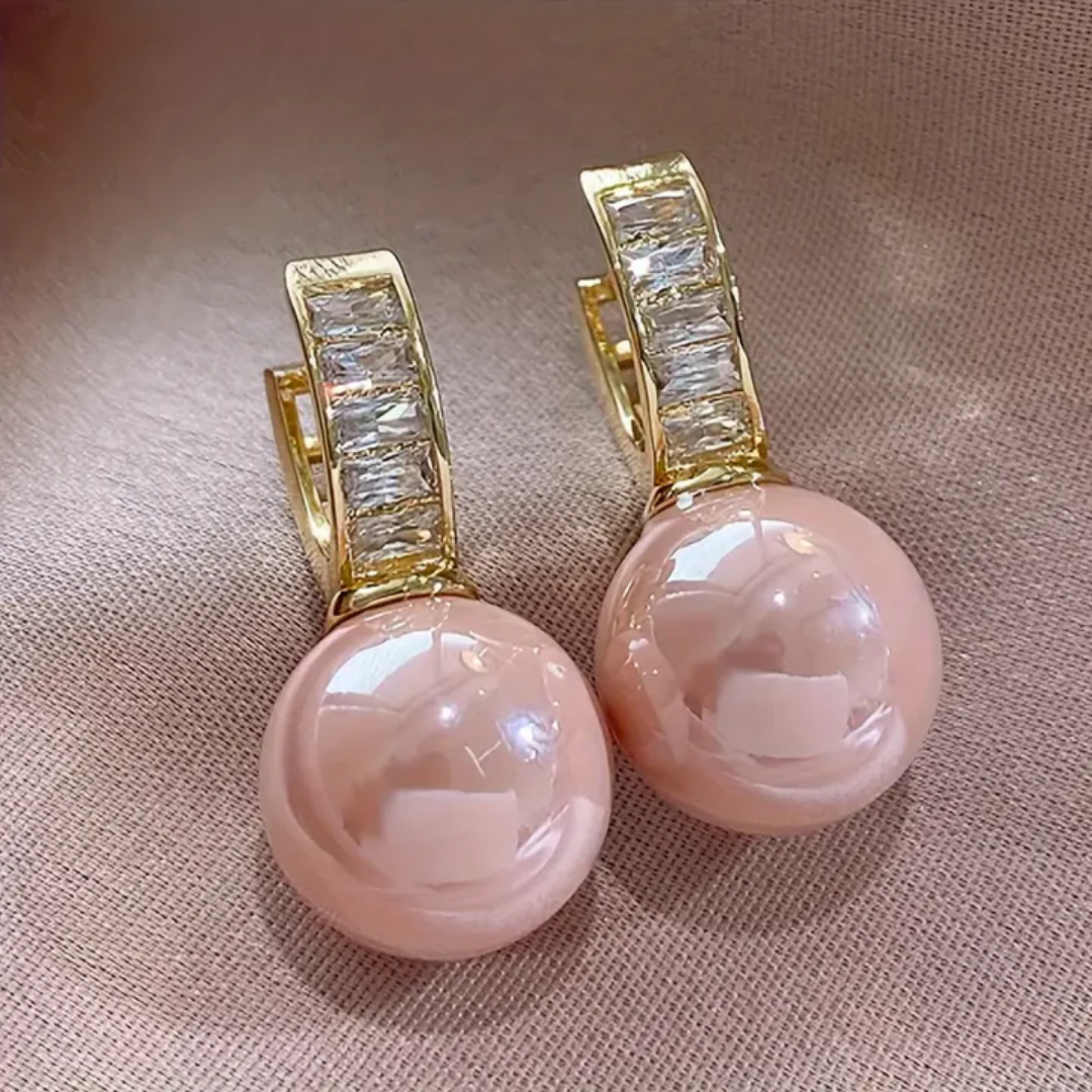 Pendientes de oro con circonita rosa perla