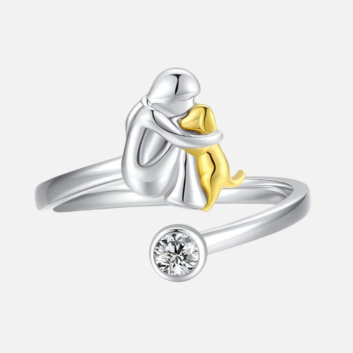 Anillo de Perro en Plata con Piedras de Circonita (Ajustable)